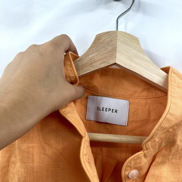 SLEEPER Orange Linen Button Down Top - Picture 5 of 10